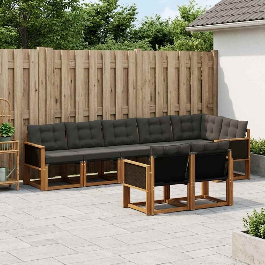vidaXL Zestaw sof na zewnątrz z poduszką 8 pcs Naturalny i czarny