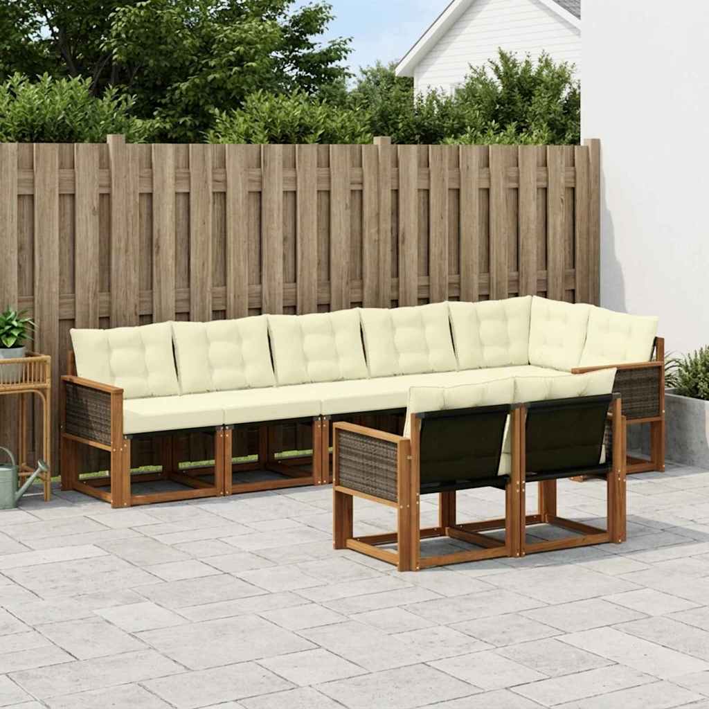 vidaXL Zestaw sof na zewnątrz z poduszką 8 pcs Naturalny i Kremowy