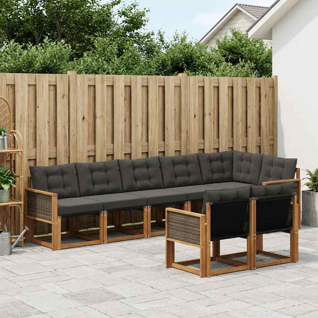 vidaXL Zestaw sof na zewnątrz z poduszką 8 pcs Naturalny i czarny
