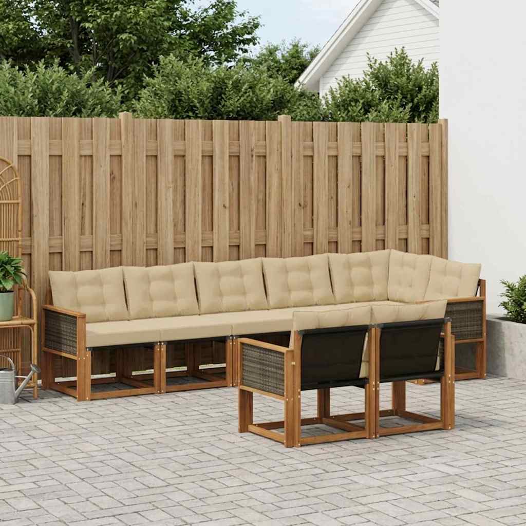 vidaXL Zestaw sof na zewnątrz z poduszką 8 pcs Naturalny i Beżowy
