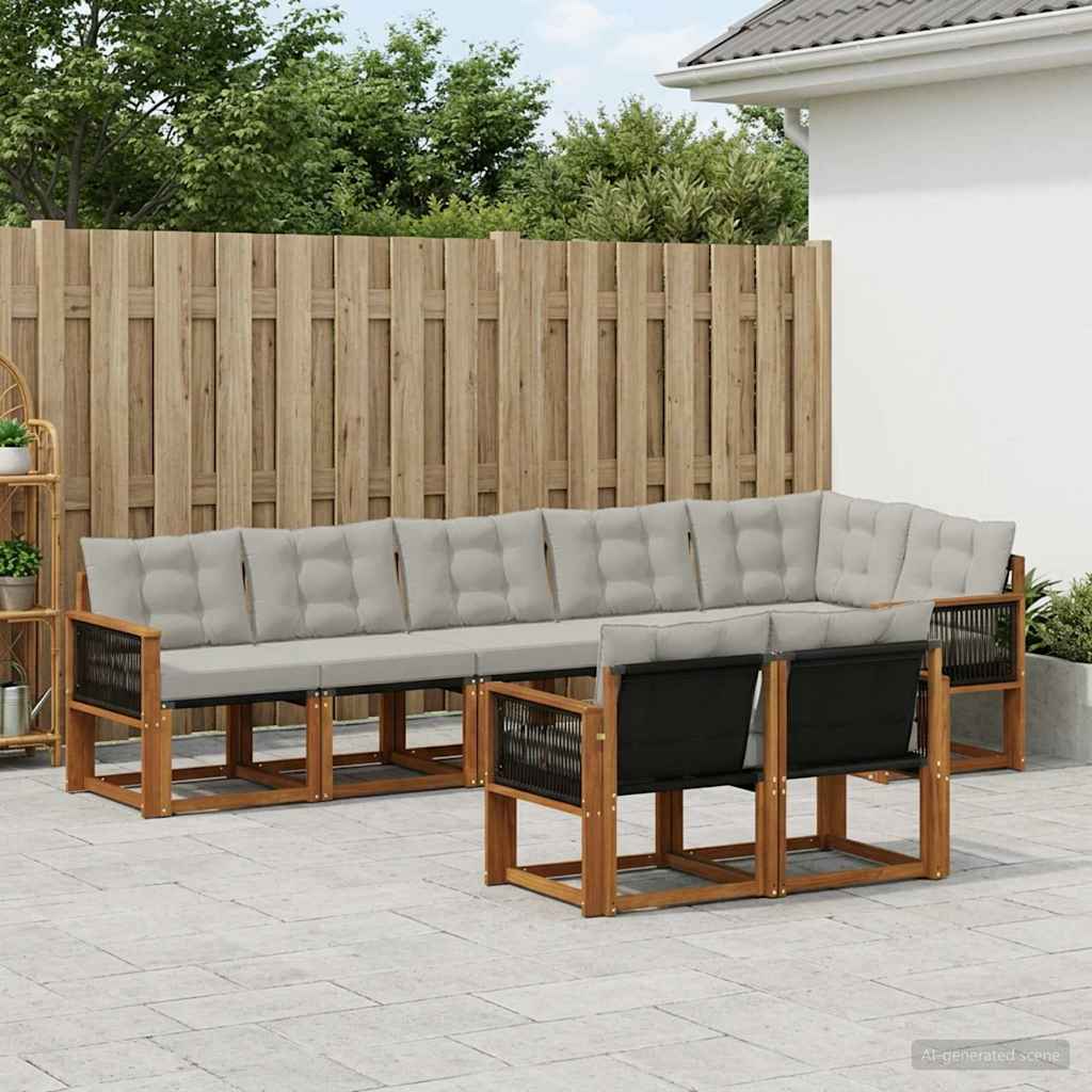 vidaXL Zestaw sof na zewnątrz z poduszką 8 pcs Naturalny i jasnoszary