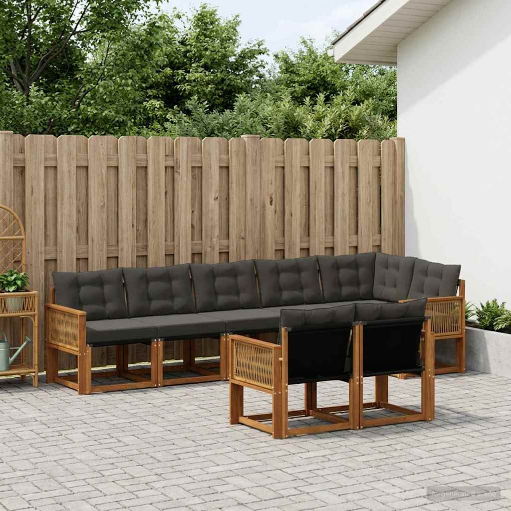 vidaXL Zestaw sof na zewnątrz z poduszką 8 pcs Naturalny i czarny