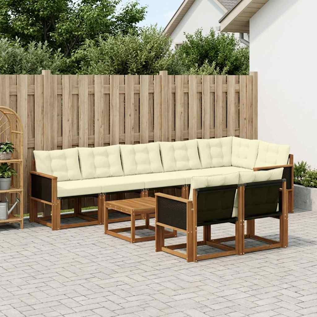 vidaXL Zestaw sof na zewnątrz z poduszką 9 pcs Naturalny i Kremowy