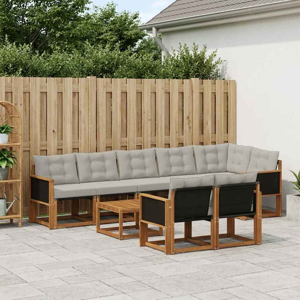 vidaXL Zestaw sof na zewnątrz z poduszką 9 pcs Naturalny i jasnoszary