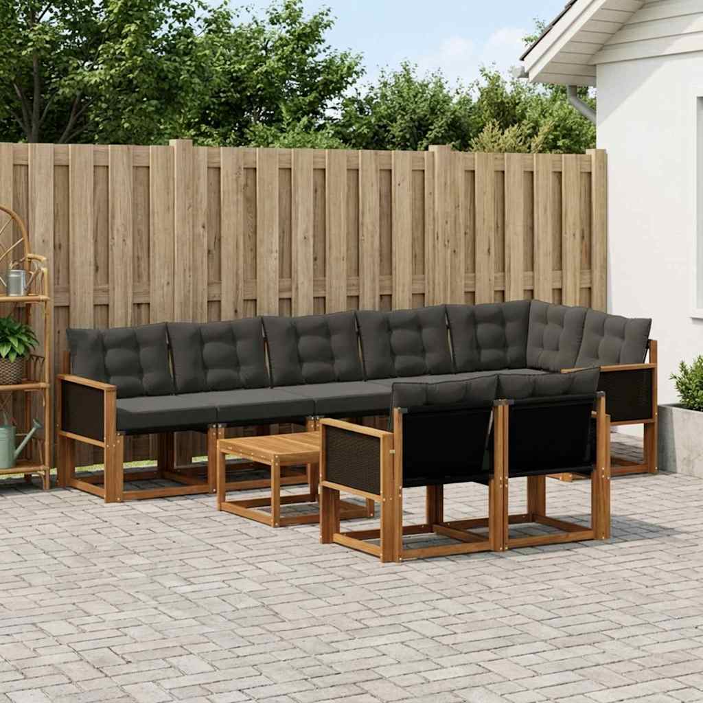 vidaXL Zestaw sof na zewnątrz z poduszką 9 pcs Naturalny i czarny