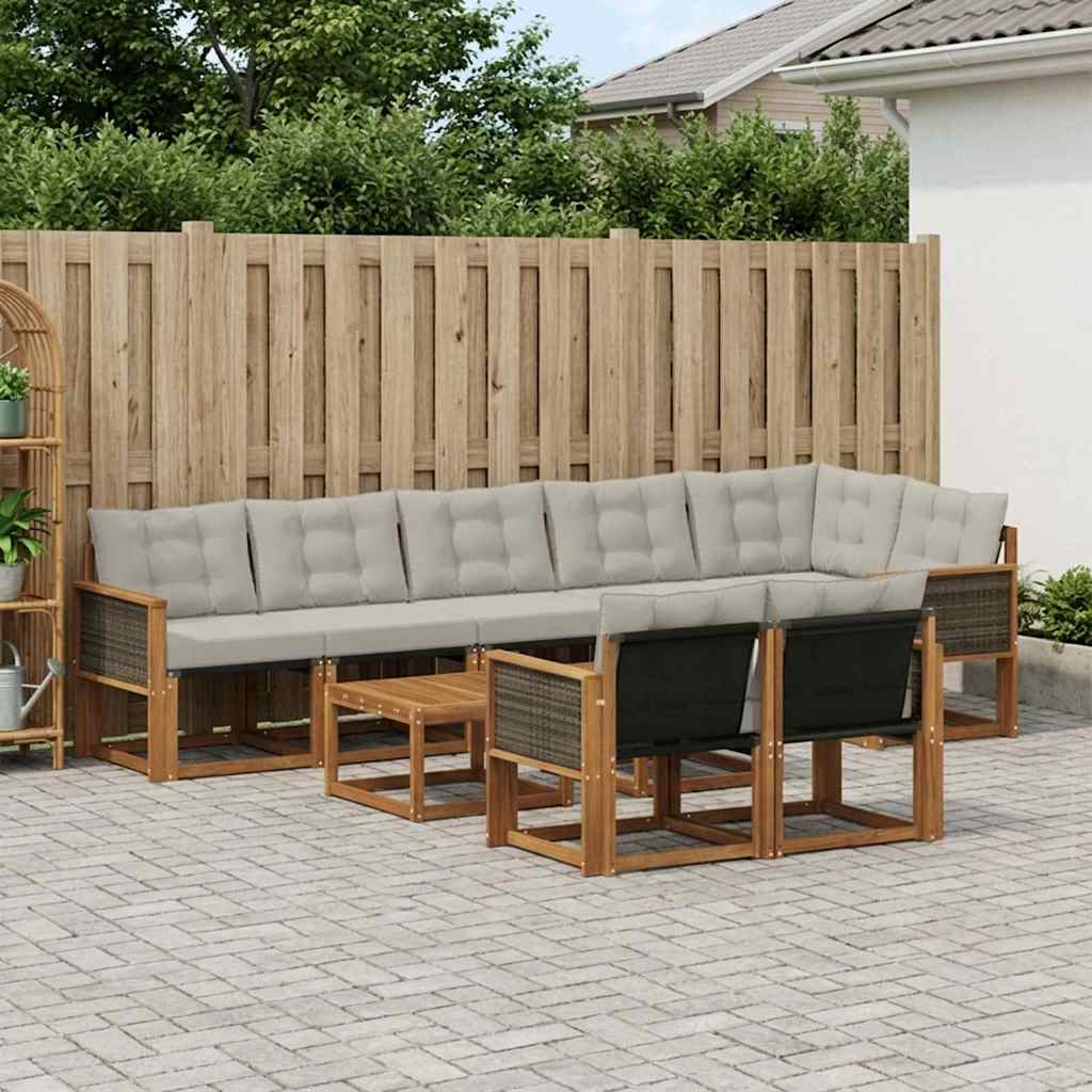 vidaXL Zestaw sof na zewnątrz z poduszką 9 pcs Naturalny i jasnoszary