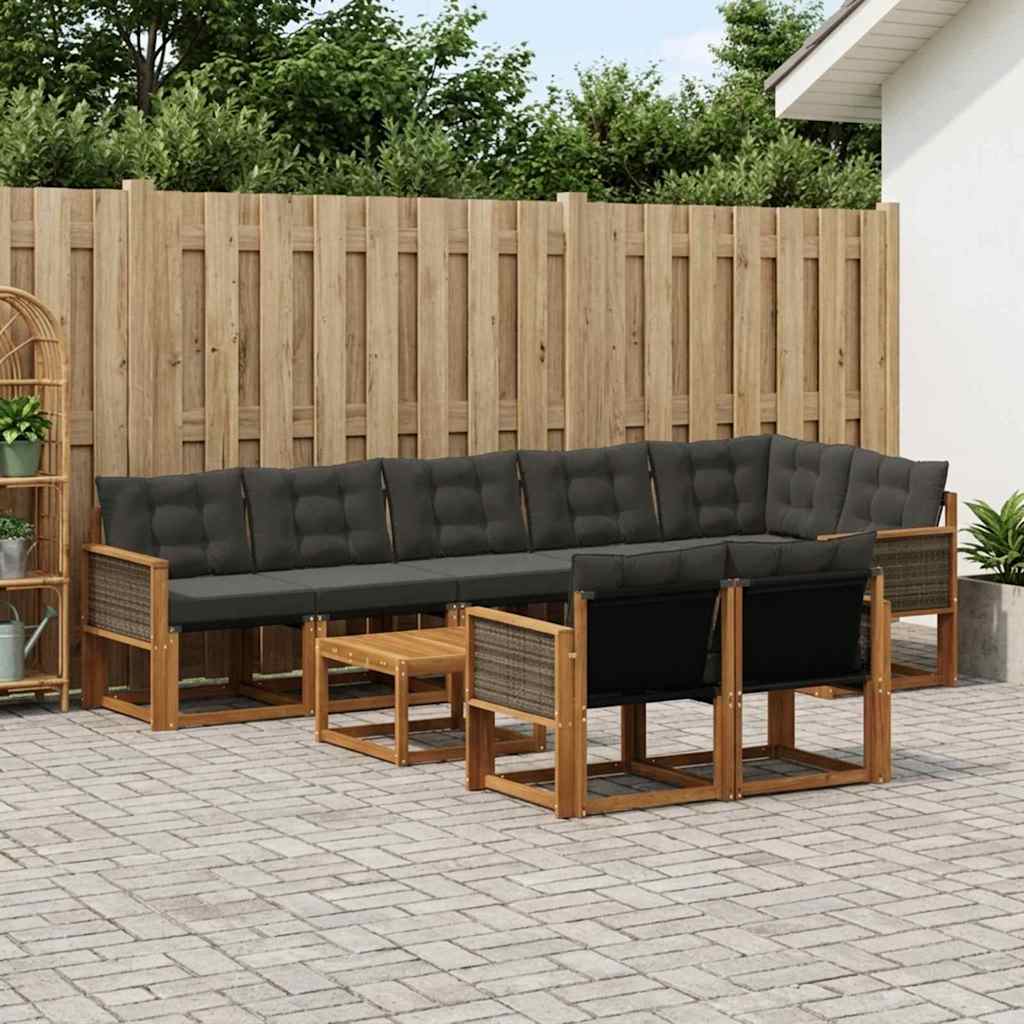 vidaXL Zestaw sof na zewnątrz z poduszką 9 pcs Naturalny i czarny