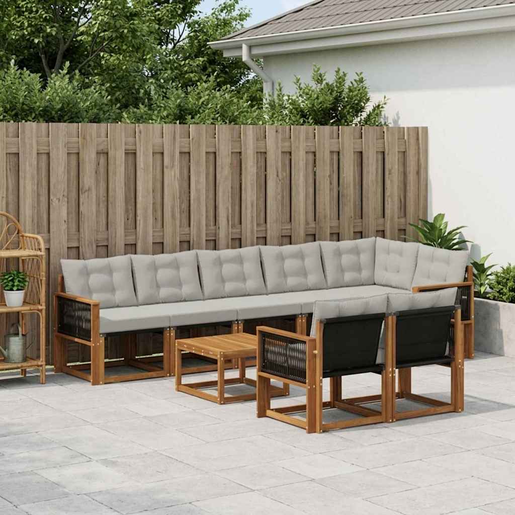vidaXL Zestaw sof na zewnątrz z poduszką 9 pcs Naturalny i jasnoszary