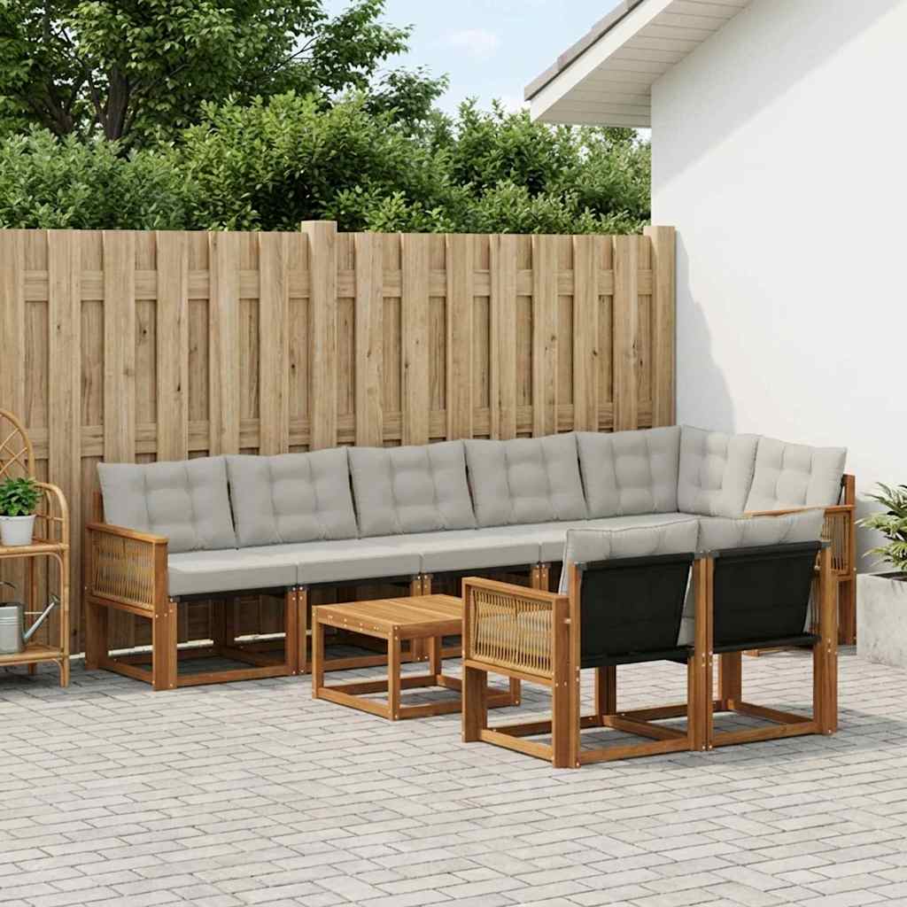 vidaXL Zestaw sof na zewnątrz z poduszką 9 pcs Naturalny i jasnoszary