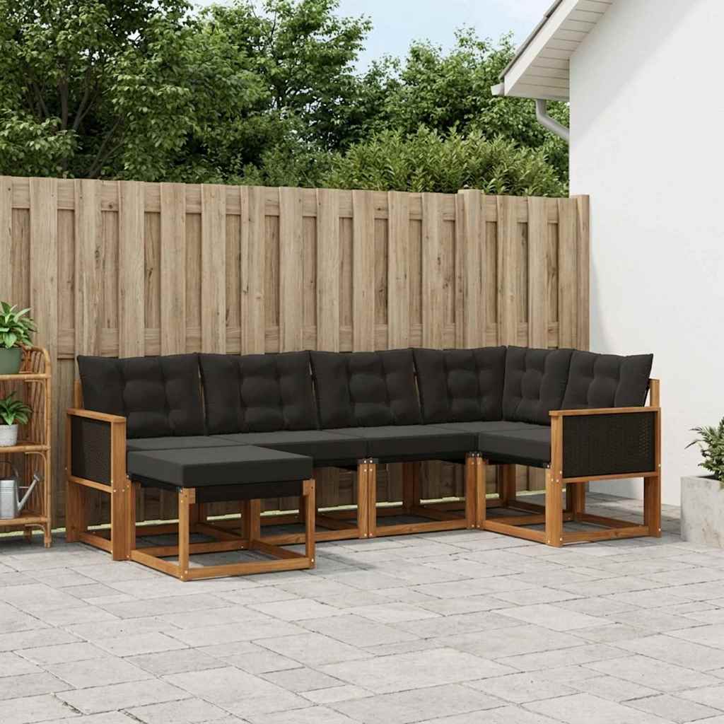 vidaXL Zestaw sof na zewnątrz z poduszką 6 pcs Naturalny i czarny