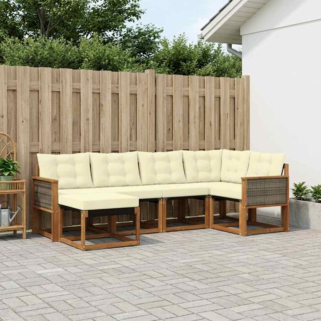 vidaXL Zestaw sof na zewnątrz z poduszką 6 pcs Naturalny i Kremowy