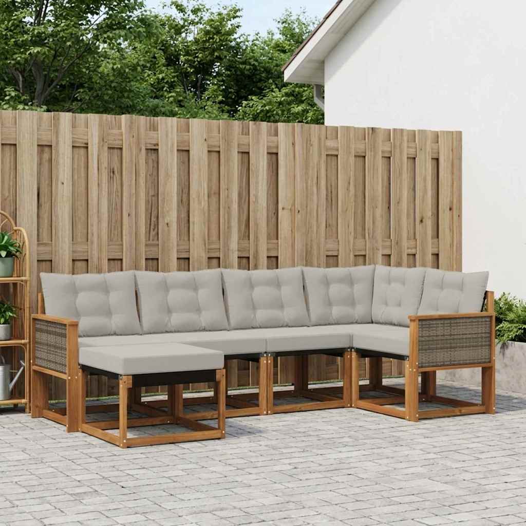 vidaXL Zestaw sof na zewnątrz z poduszką 6 pcs Naturalny i jasnoszary