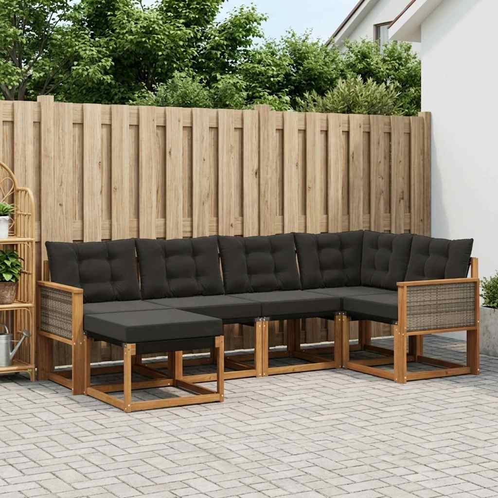 vidaXL Zestaw sof na zewnątrz z poduszką 6 pcs Naturalny i czarny