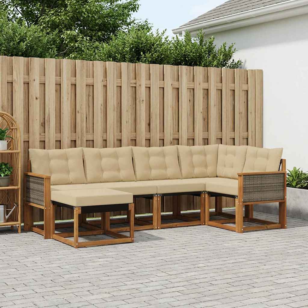vidaXL Zestaw sof na zewnątrz z poduszką 6 pcs Naturalny i Beżowy