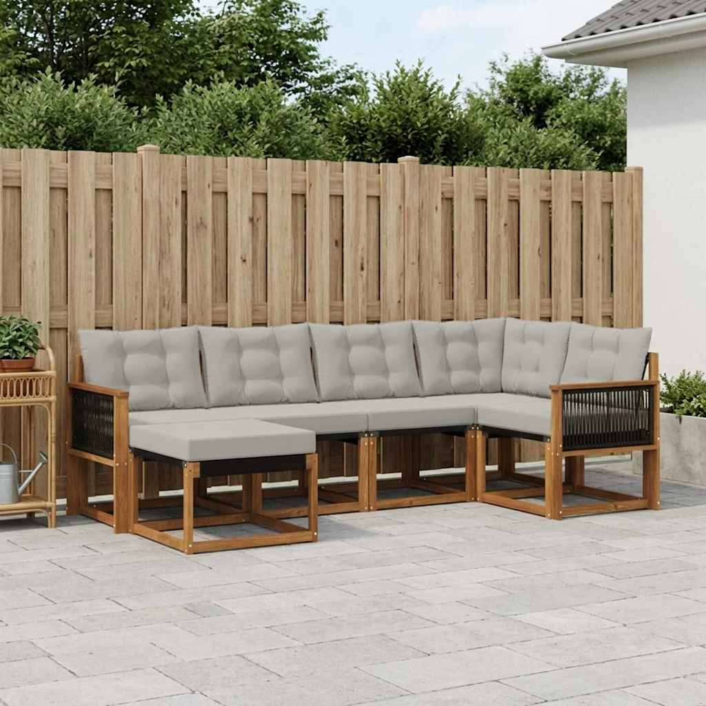 vidaXL Zestaw sof na zewnątrz z poduszką 6 pcs Naturalny i jasnoszary