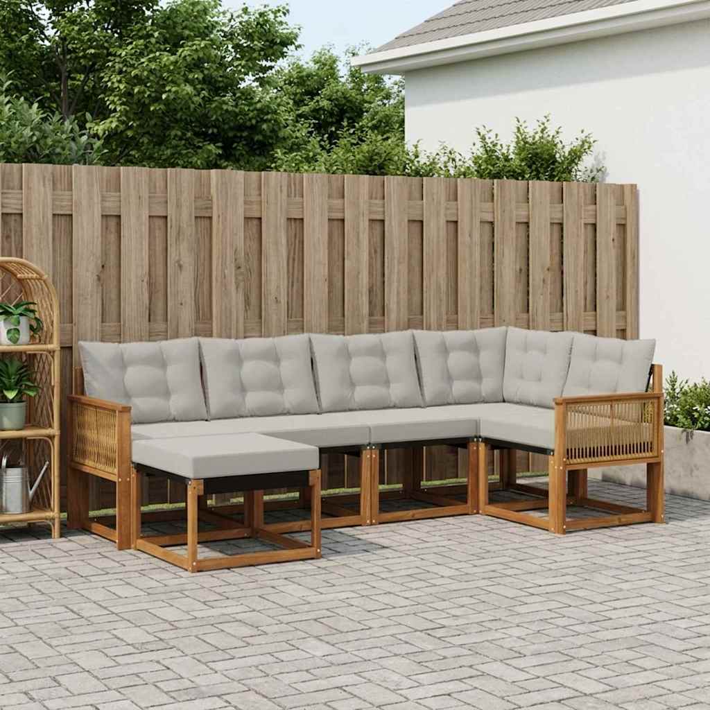 vidaXL Zestaw sof na zewnątrz z poduszką 6 pcs Naturalny i jasnoszary