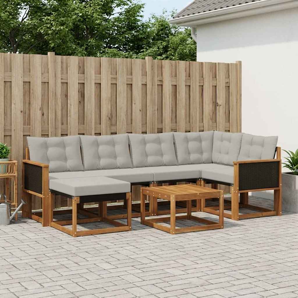 vidaXL Zestaw sof na zewnątrz z poduszką 7 pcs Naturalny i jasnoszary