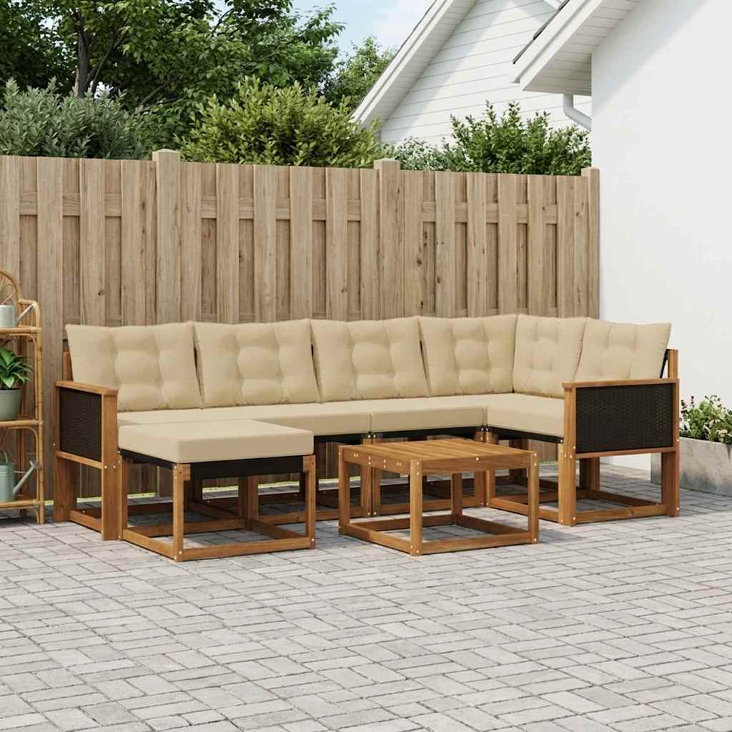 vidaXL Zestaw sof na zewnątrz z poduszką 7 pcs Naturalny i Beżowy