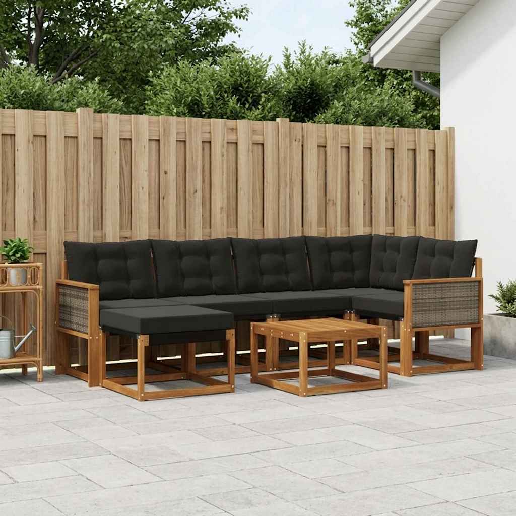 vidaXL Zestaw sof na zewnątrz z poduszką 7 pcs Naturalny i czarny