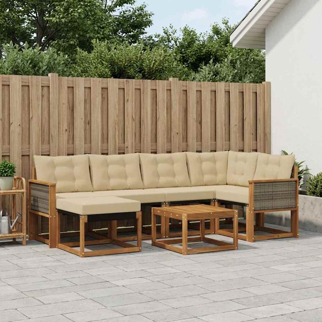 vidaXL Zestaw sof na zewnątrz z poduszką 7 pcs Naturalny i Beżowy
