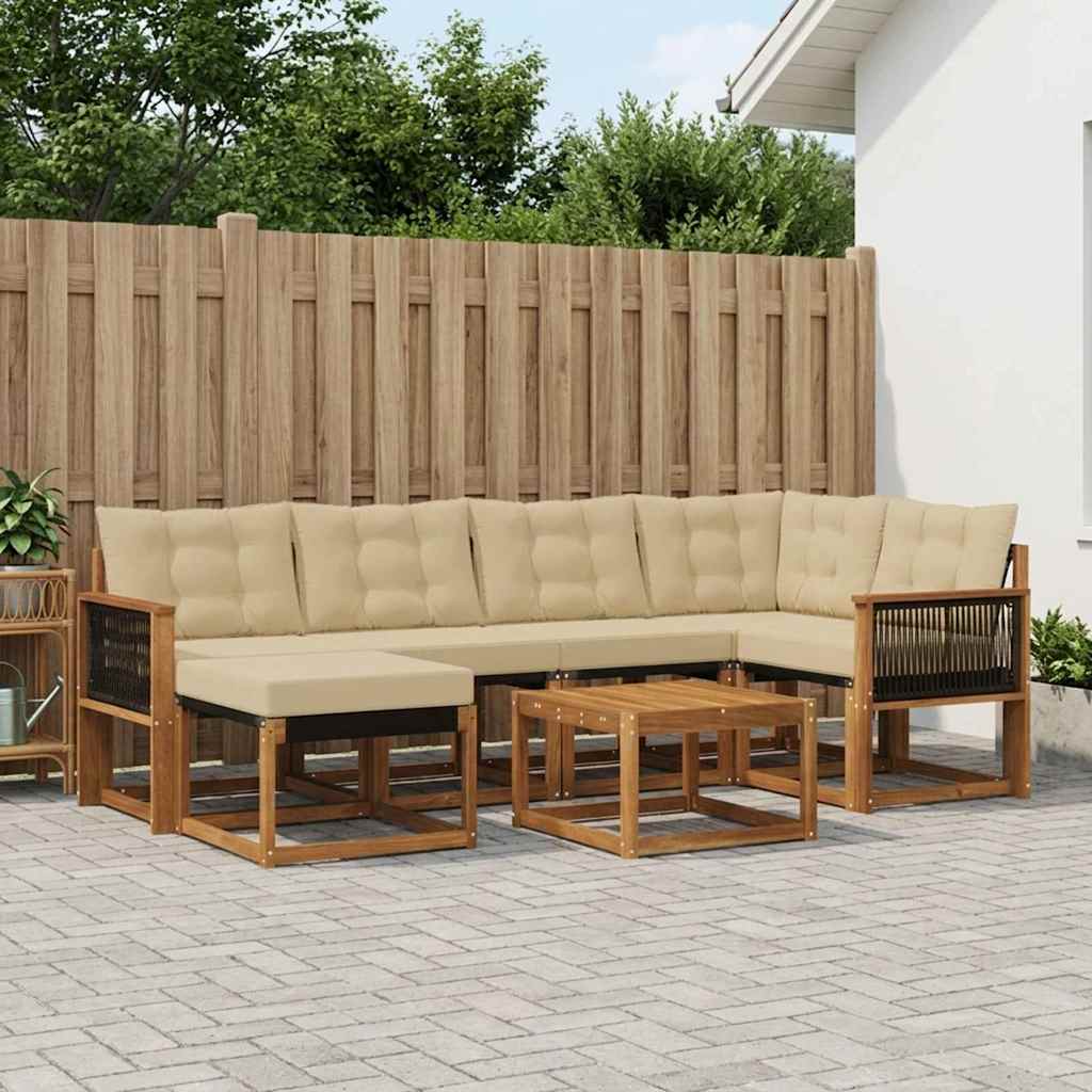 vidaXL Zestaw sof na zewnątrz z poduszką 7 pcs Naturalny i Beżowy