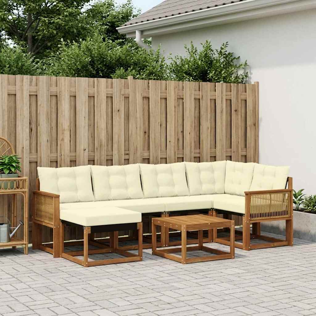 vidaXL Zestaw sof na zewnątrz z poduszką 7 pcs Naturalny i Kremowy