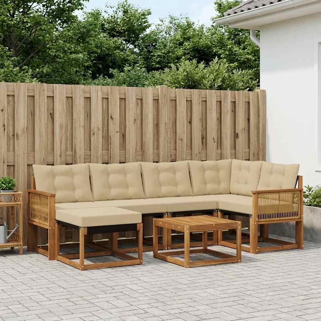 vidaXL Zestaw sof na zewnątrz z poduszką 7 pcs Naturalny i Beżowy