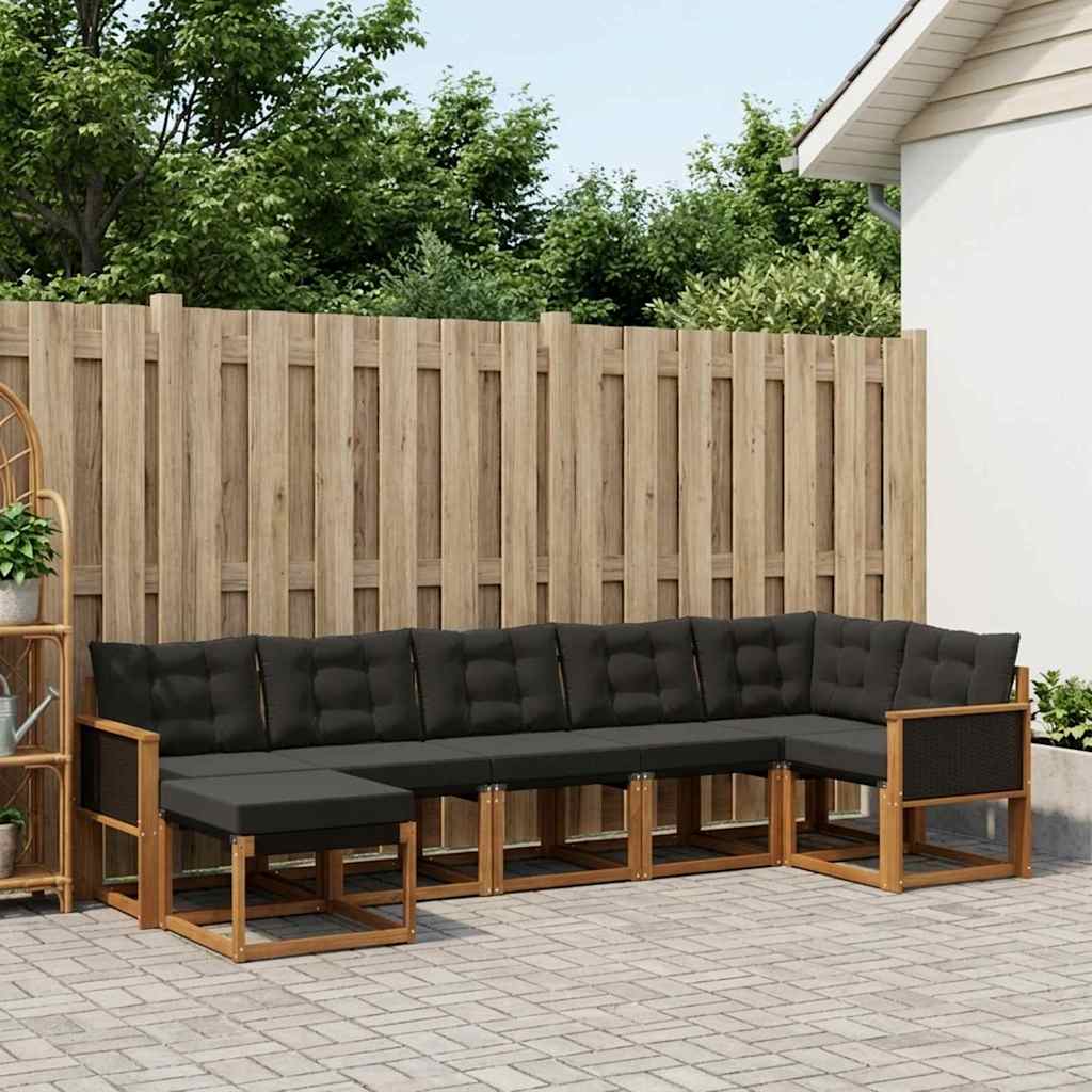 vidaXL Zestaw sof na zewnątrz z poduszką 7 pcs Naturalny i czarny