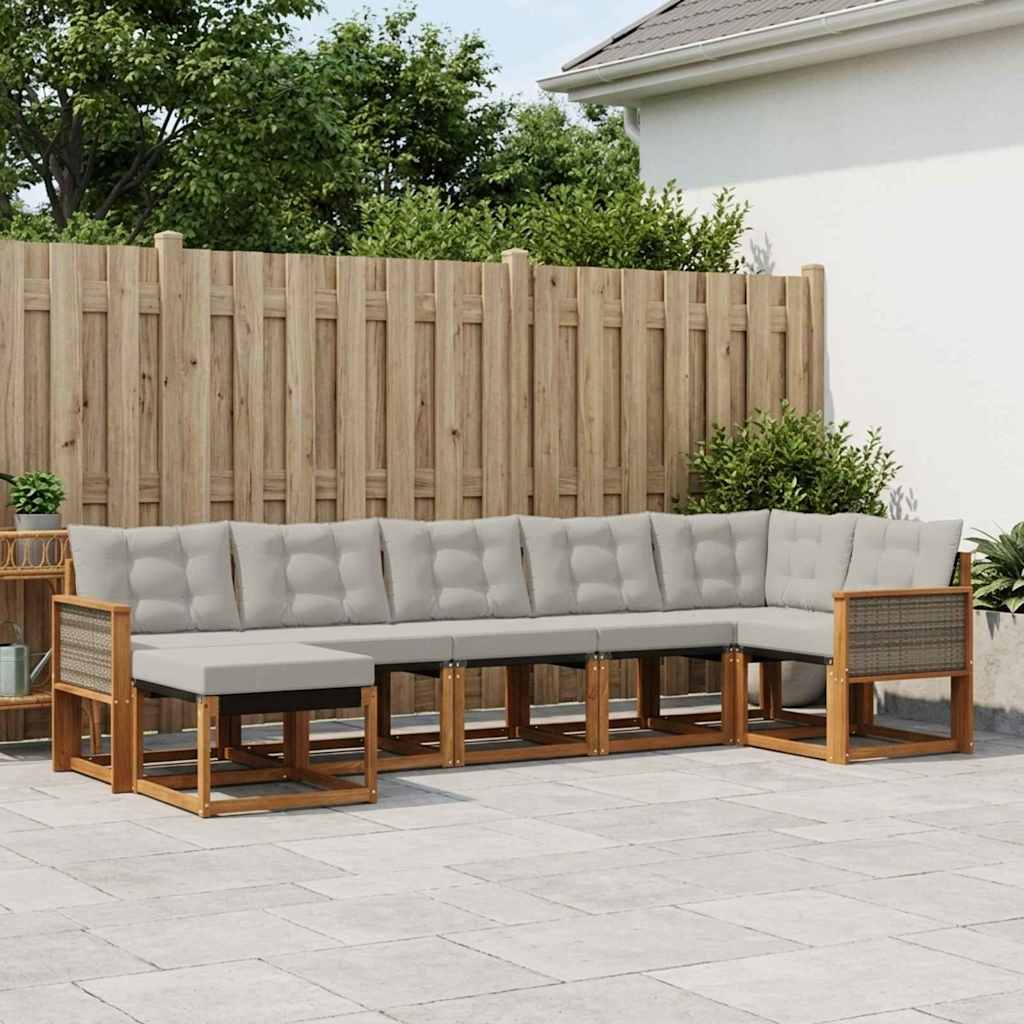 vidaXL Zestaw sof na zewnątrz z poduszką 7 pcs Naturalny i jasnoszary