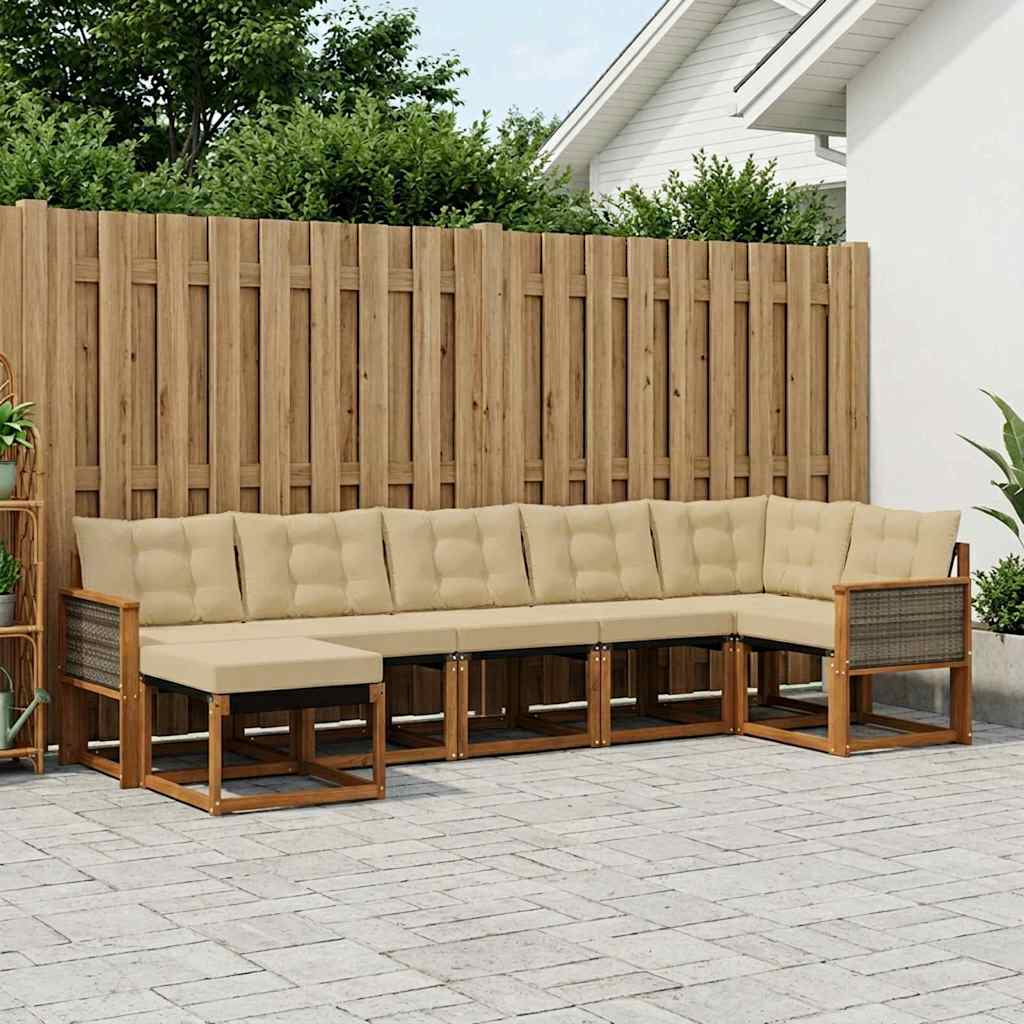 vidaXL Zestaw sof na zewnątrz z poduszką 7 pcs Naturalny i Beżowy