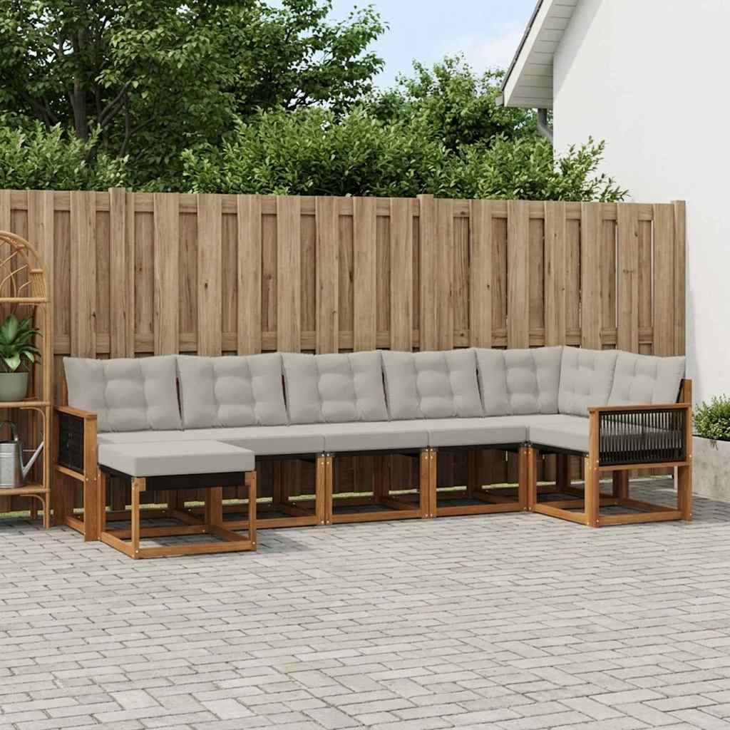 vidaXL Zestaw sof na zewnątrz z poduszką 7 pcs Naturalny i jasnoszary