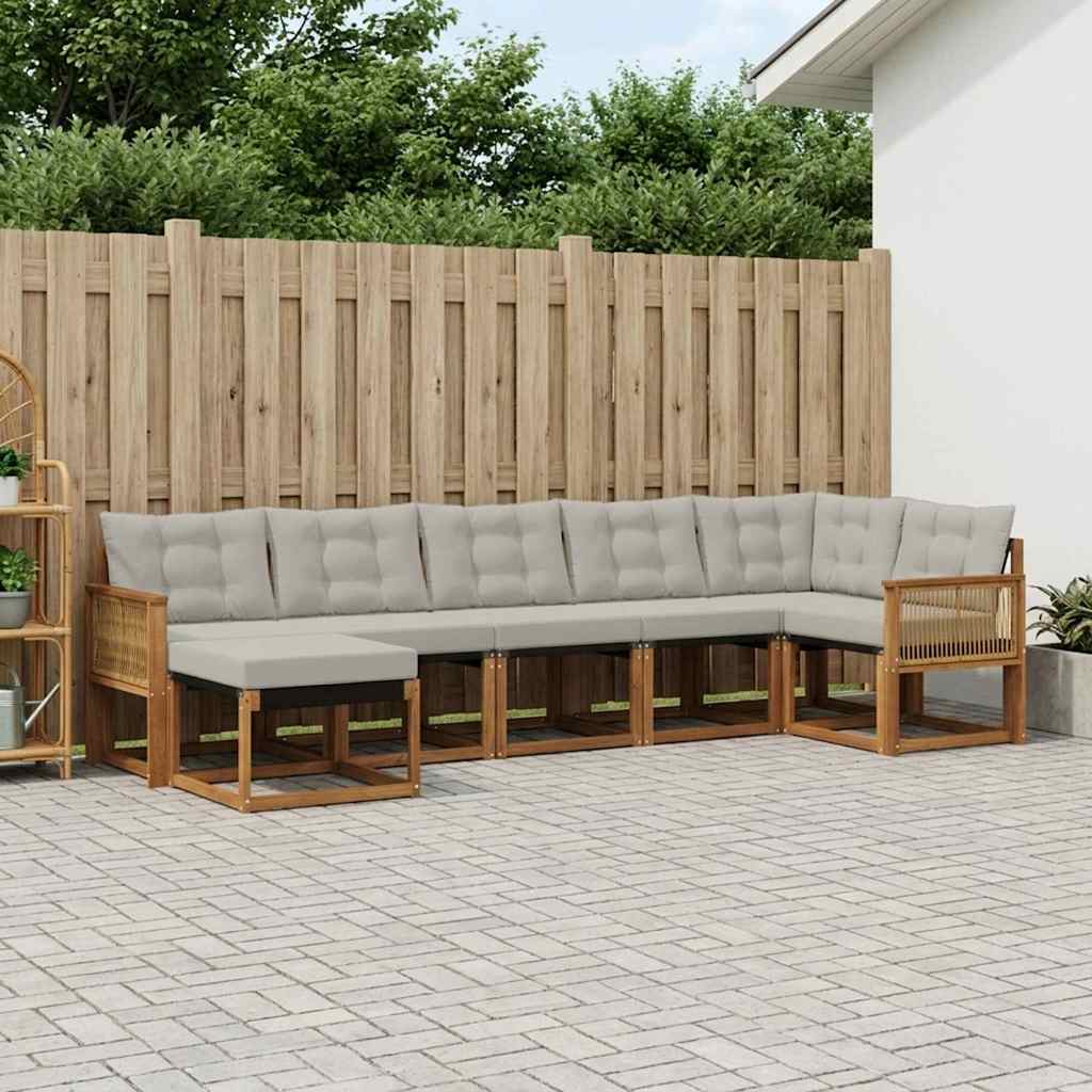 vidaXL Zestaw sof na zewnątrz z poduszką 7 pcs Naturalny i jasnoszary