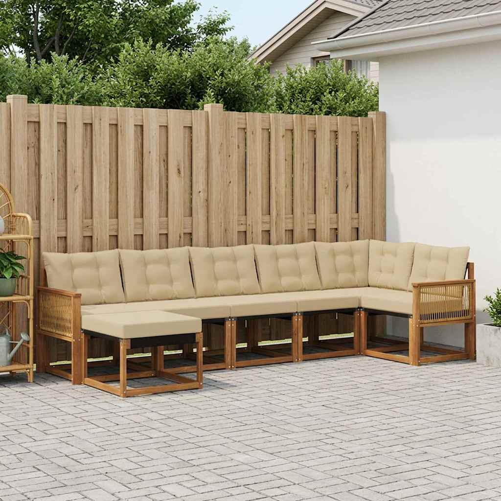 vidaXL Zestaw sof na zewnątrz z poduszką 7 pcs Naturalny i Beżowy