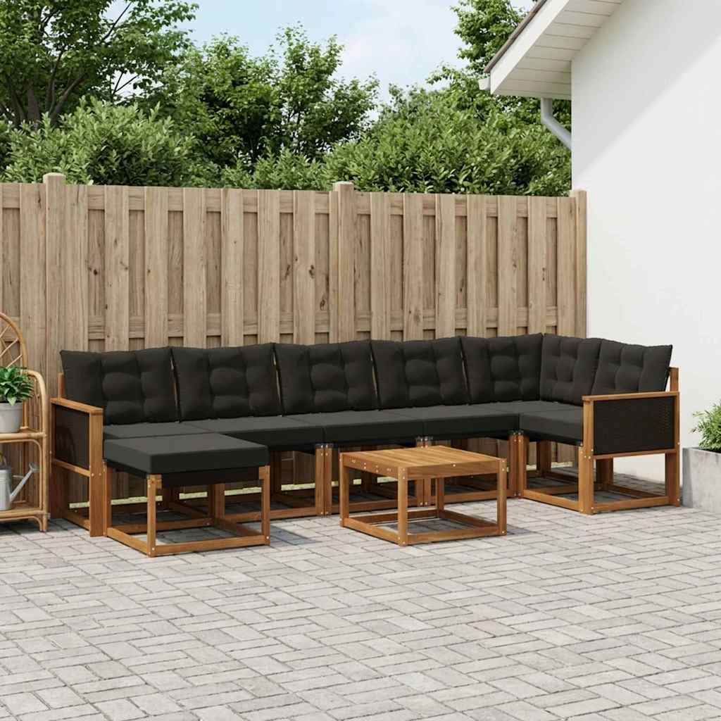 vidaXL Zestaw sof na zewnątrz z poduszką 8 pcs Naturalny i czarny