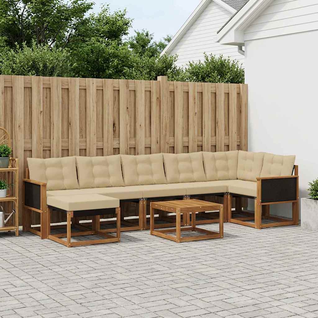 vidaXL Zestaw sof na zewnątrz z poduszką 8 pcs Naturalny i Beżowy