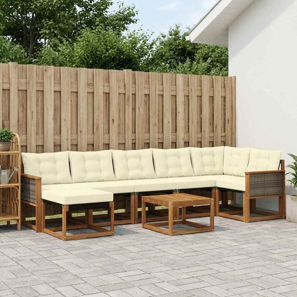 vidaXL Zestaw sof na zewnątrz z poduszką 8 pcs Naturalny i Kremowy