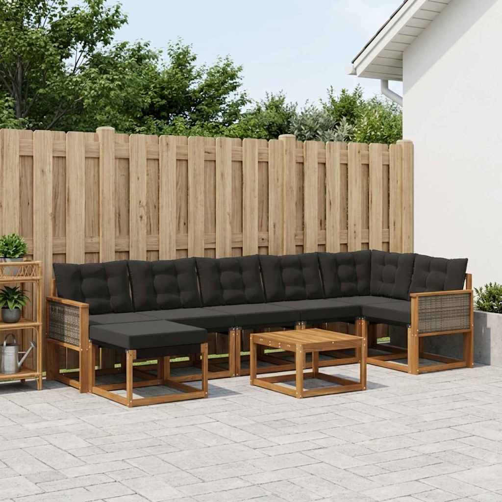 vidaXL Zestaw sof na zewnątrz z poduszką 8 pcs Naturalny i czarny