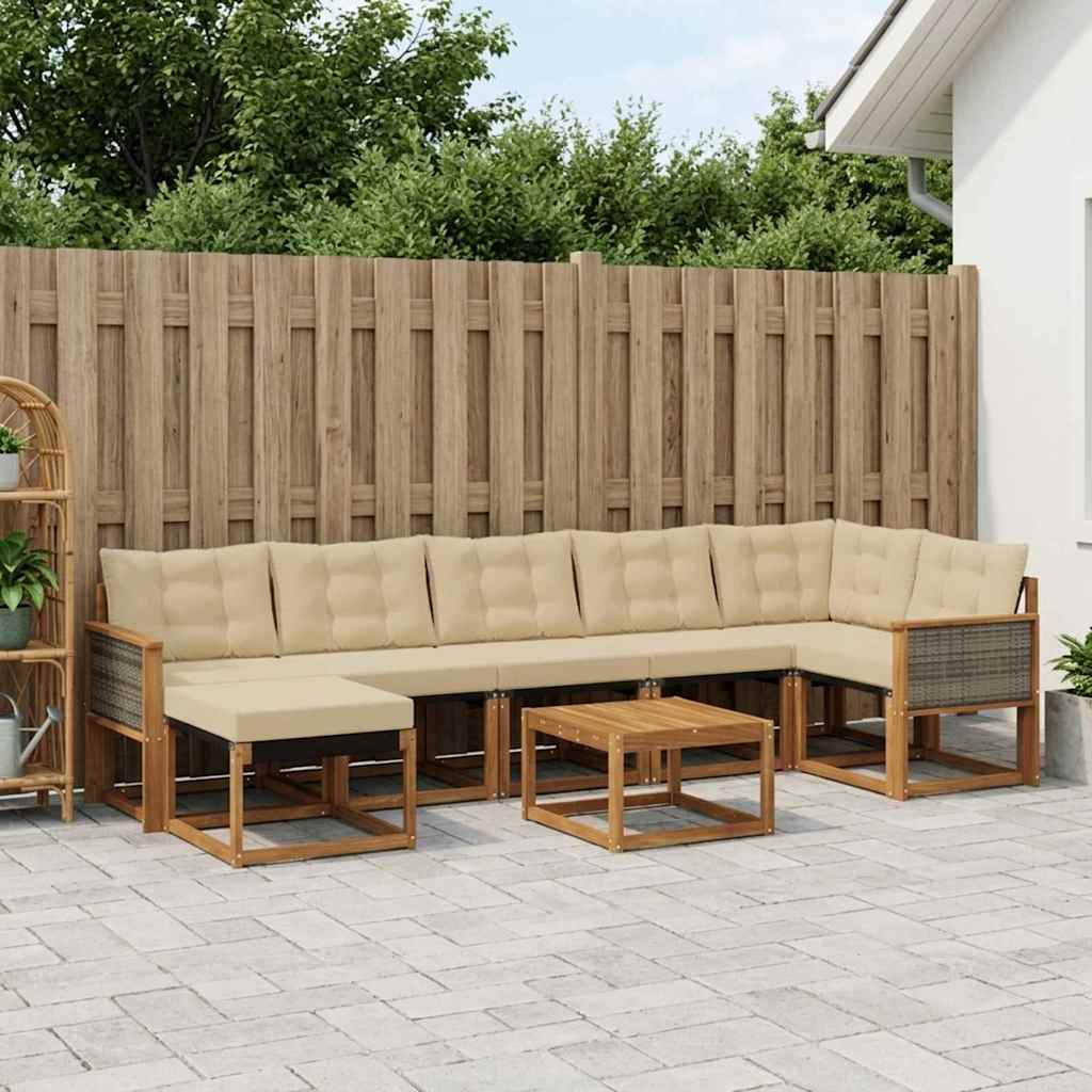 vidaXL Zestaw sof na zewnątrz z poduszką 8 pcs Naturalny i Beżowy