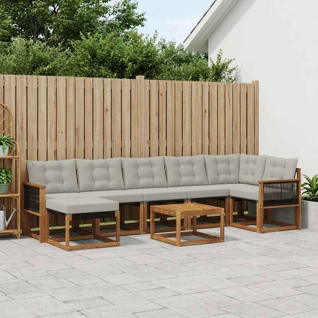 vidaXL Zestaw sof na zewnątrz z poduszką 8 pcs Naturalny i jasnoszary