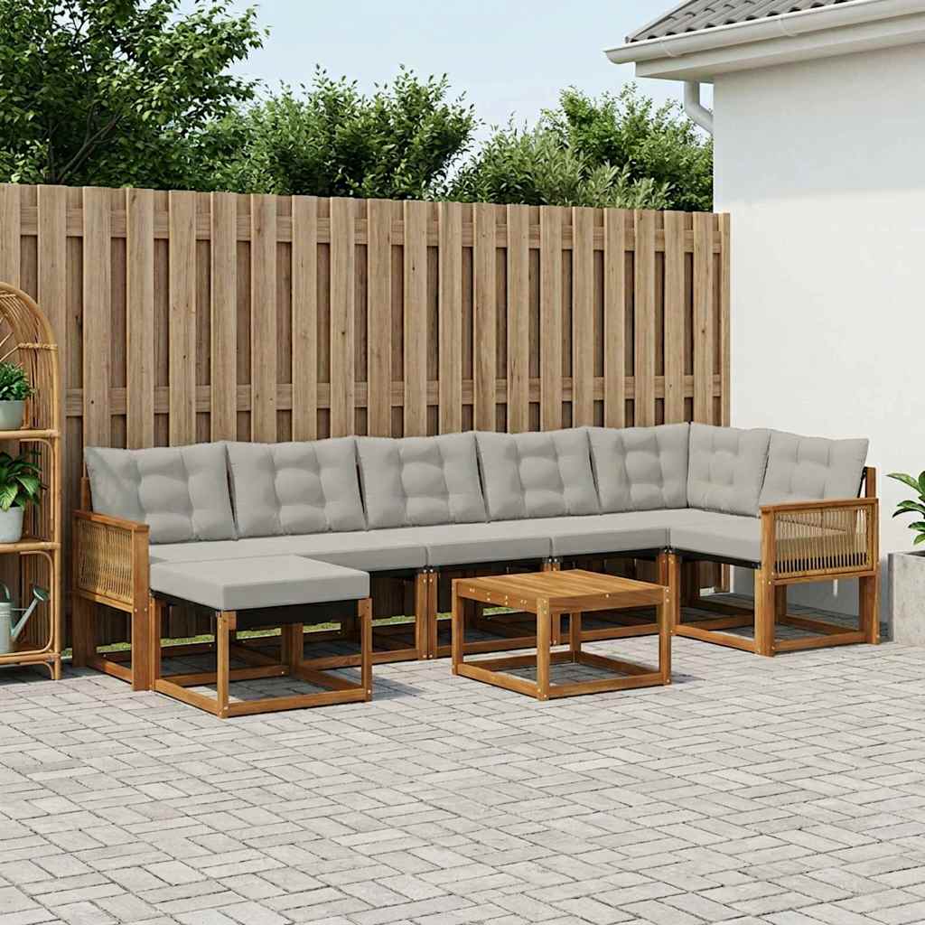 vidaXL Zestaw sof na zewnątrz z poduszką 8 pcs Naturalny i jasnoszary