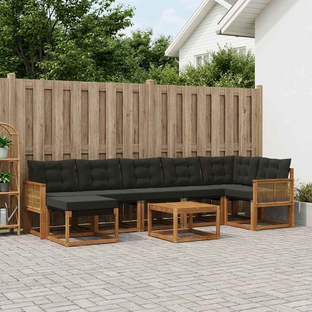 vidaXL Zestaw sof na zewnątrz z poduszką 8 pcs Naturalny i czarny