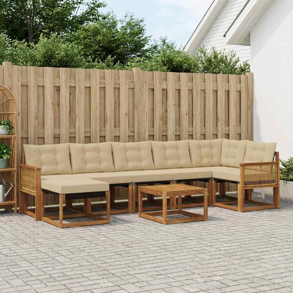 vidaXL Zestaw sof na zewnątrz z poduszką 8 pcs Naturalny i Beżowy