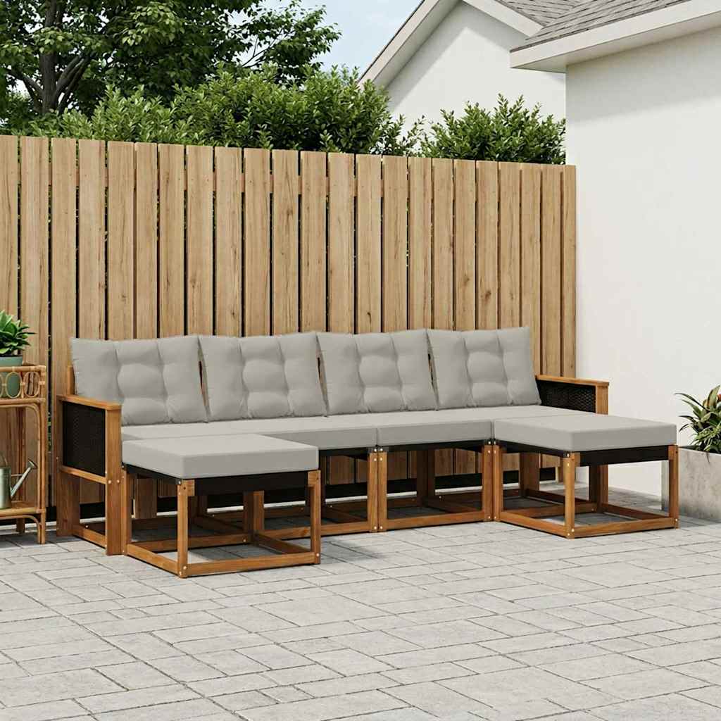 vidaXL Zestaw sof na zewnątrz z poduszką 6 pcs Naturalny i jasnoszary