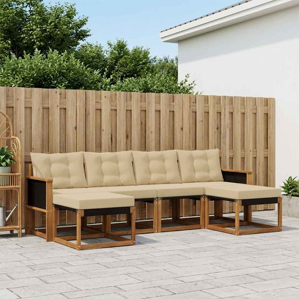 vidaXL Zestaw sof na zewnątrz z poduszką 6 pcs Naturalny i Beżowy