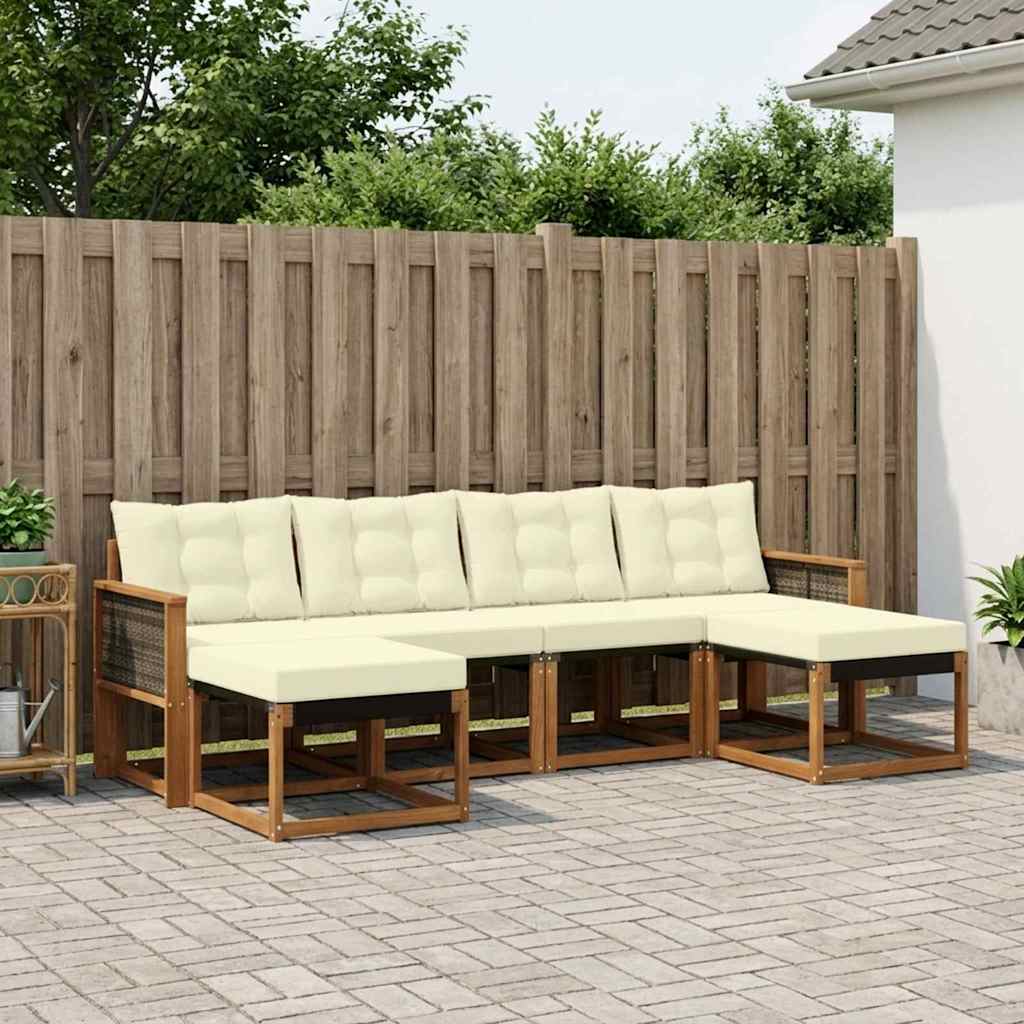vidaXL Zestaw sof na zewnątrz z poduszką 6 pcs Naturalny i Kremowy