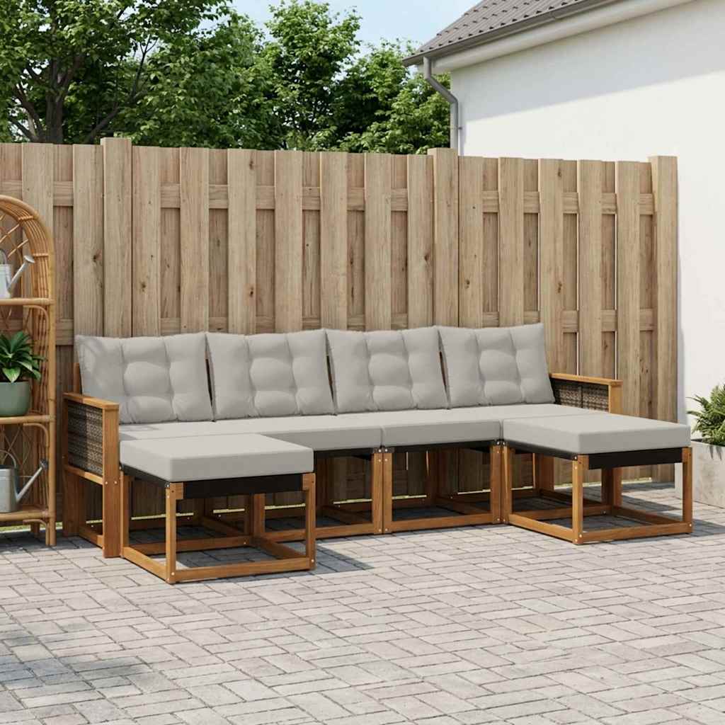 vidaXL Zestaw sof na zewnątrz z poduszką 6 pcs Naturalny i jasnoszary
