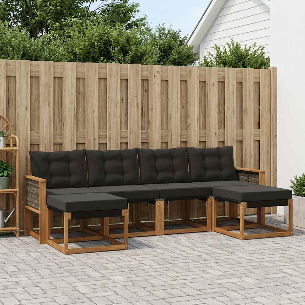 vidaXL Zestaw sof na zewnątrz z poduszką 6 pcs Naturalny i czarny