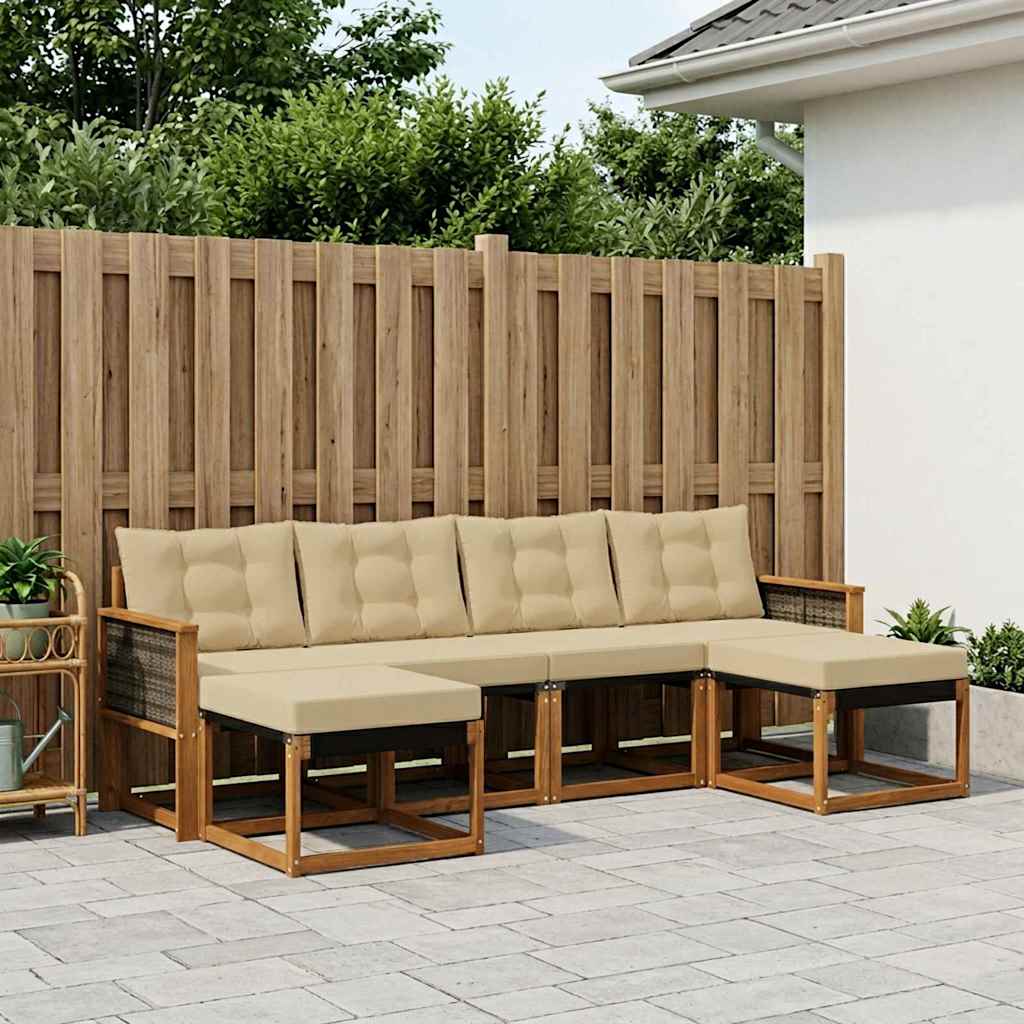 vidaXL Zestaw sof na zewnątrz z poduszką 6 pcs Naturalny i Beżowy