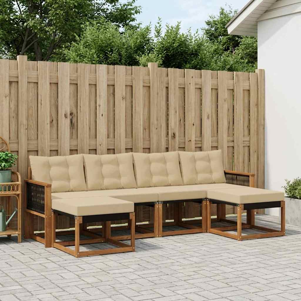 vidaXL Zestaw sof na zewnątrz z poduszką 6 pcs Naturalny i Beżowy