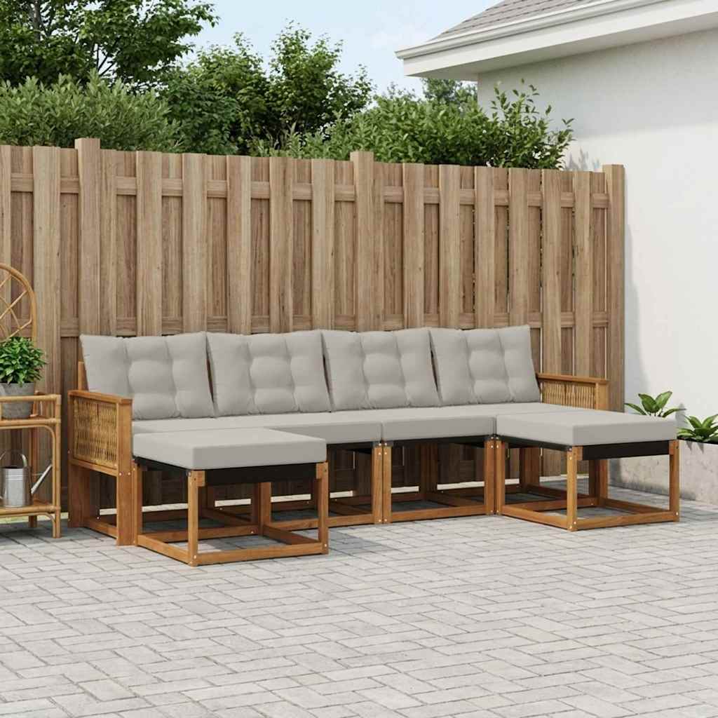 vidaXL Zestaw sof na zewnątrz z poduszką 6 pcs Naturalny i jasnoszary